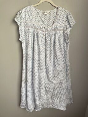 Eileen West Short Sleeve Blue Floral Print Soft Cotton Nightgown Size XL